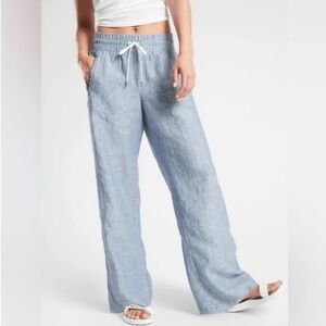 Athleta Cabo Linen Wide Leg Pant NWT Size 14 32” Inseam Blue